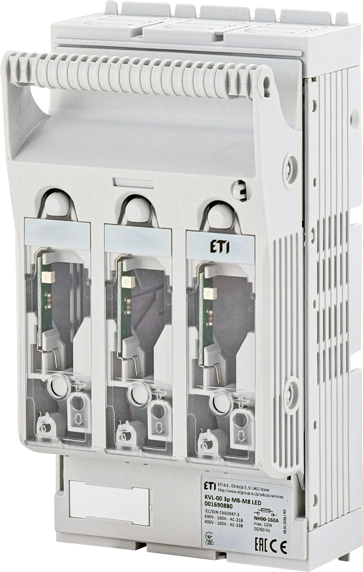 Biztosítos szakaszoló KVL-00 3p M8-M8 LED 001690880