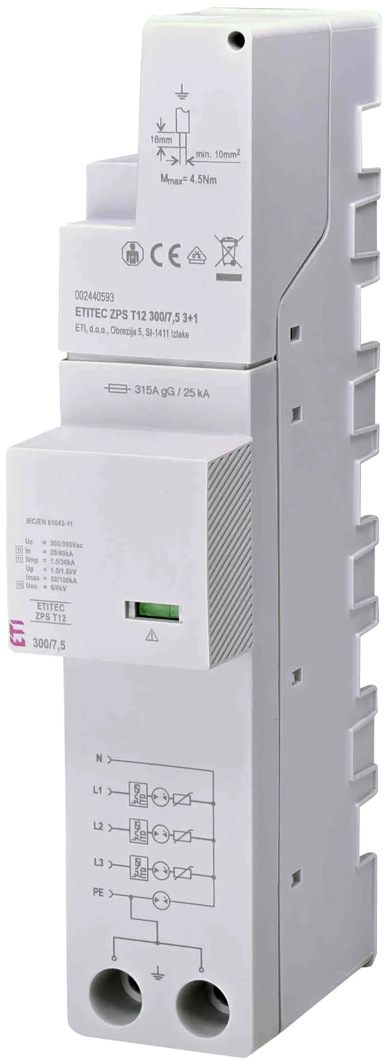 Túlfeszültség levezető ETITEC ZPS T12 300/7,5 3+1 002440593