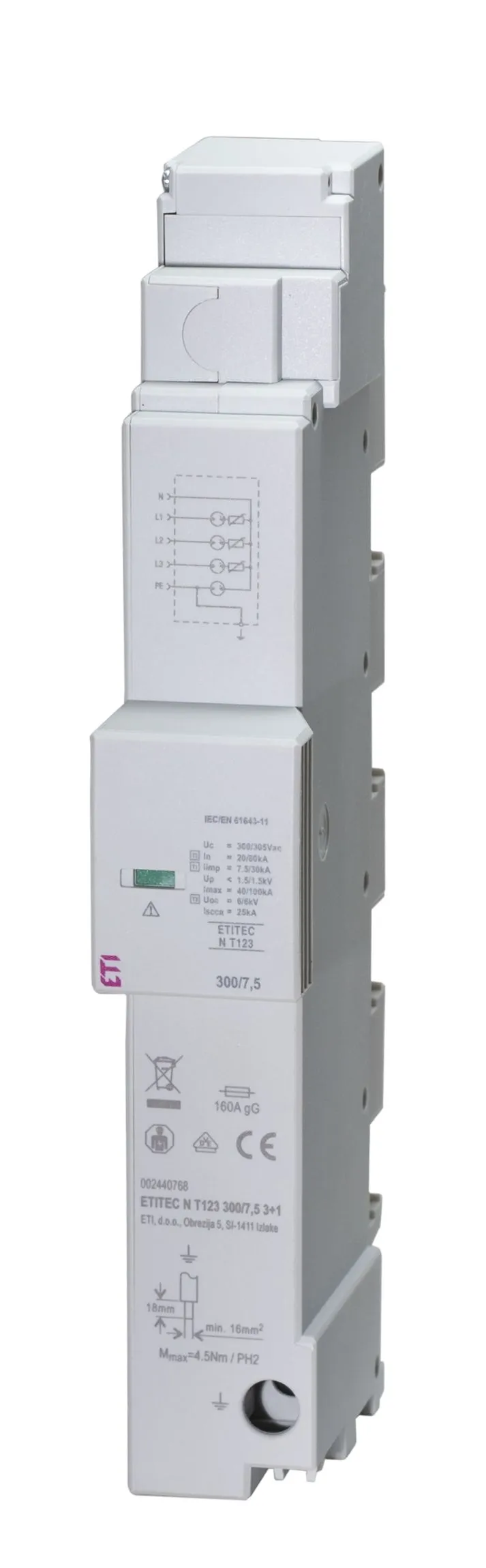 Túlfeszültség levezető ETITEC N T123 300/12,5 3+1 002440762