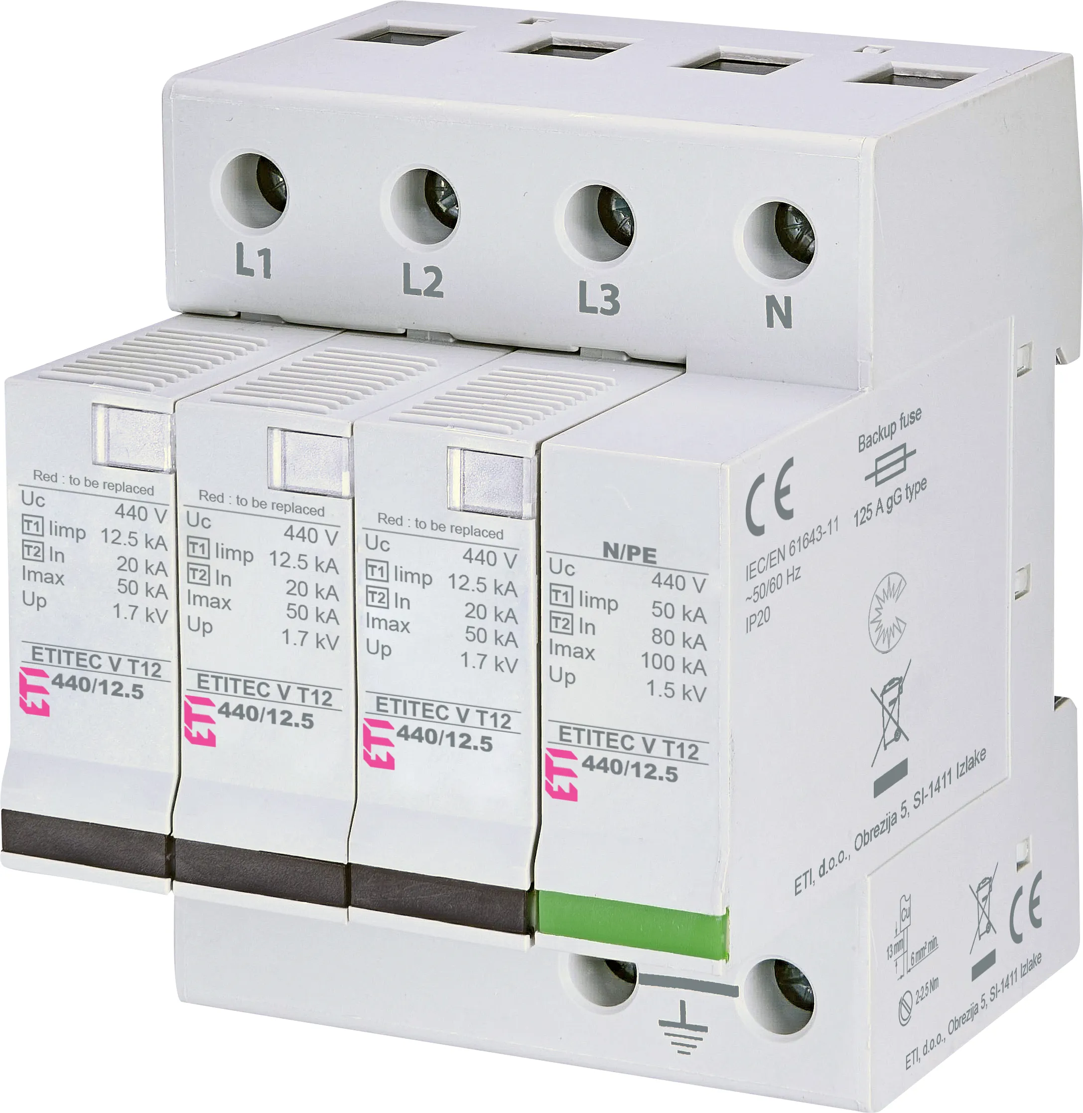 Túlfeszültség levezető ETITEC V T12 440/12,5 4+0 RC 002442919