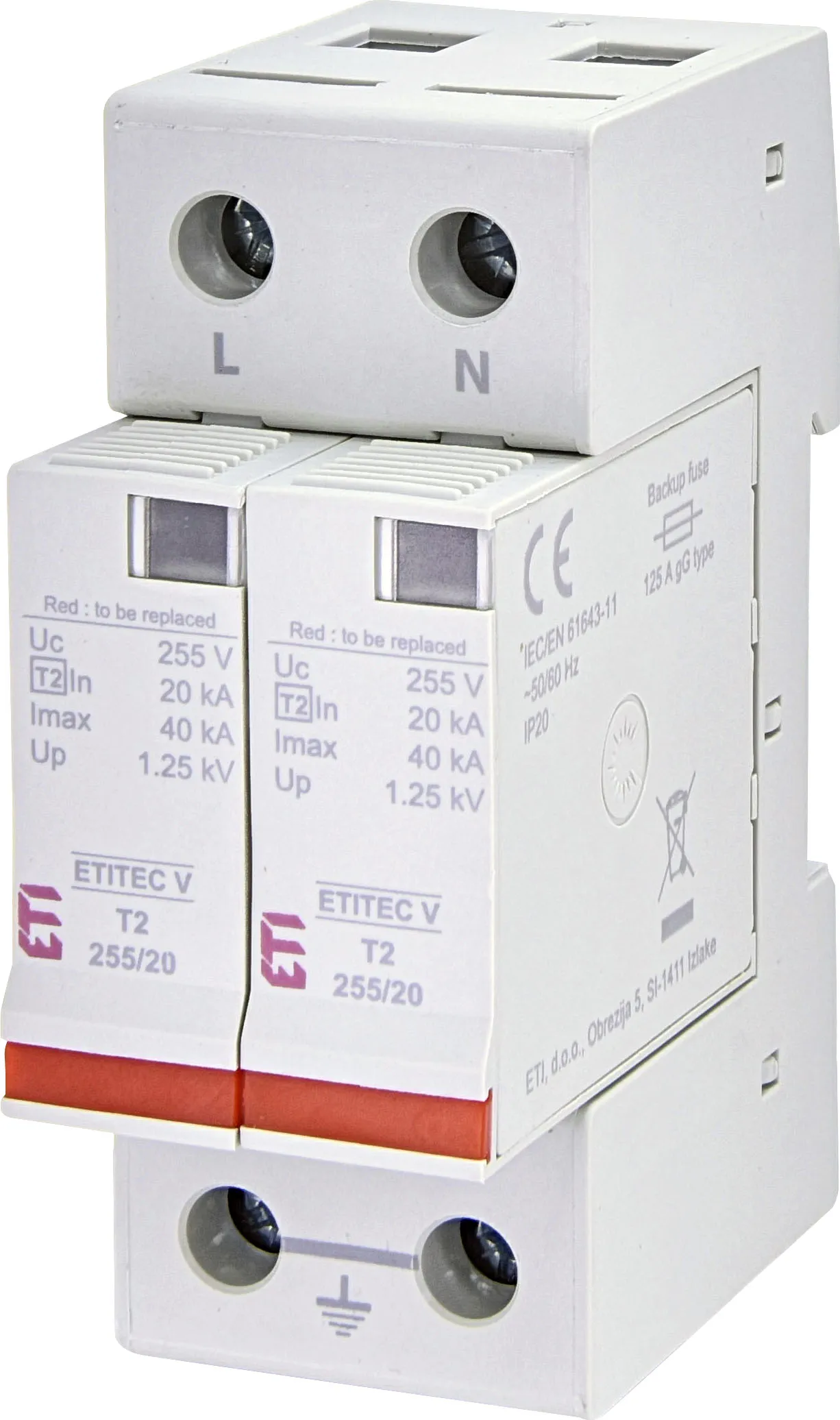 Túlfeszültség levezető ETITEC V T2 440/20 2+0 RC 002442965