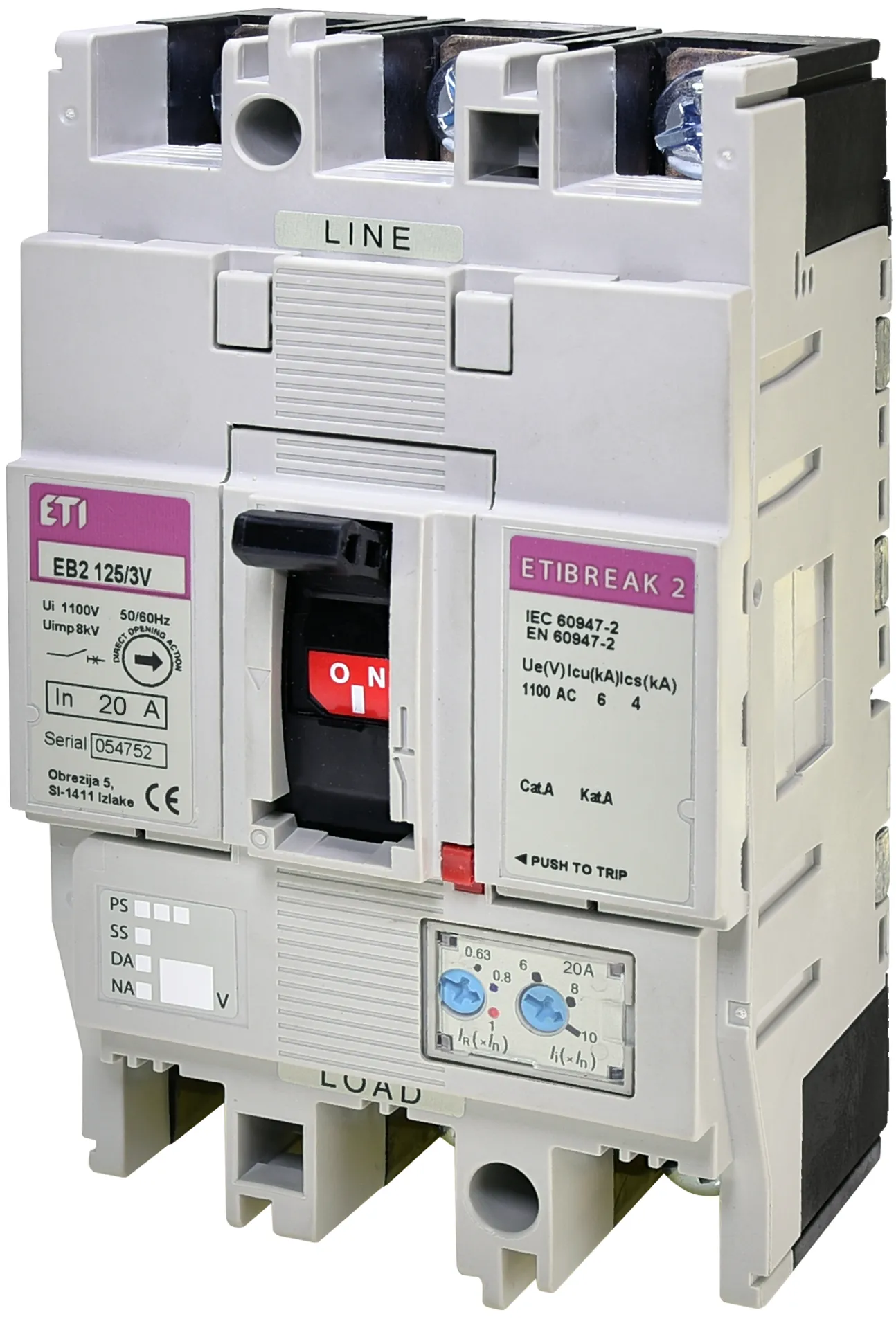 Öntöttházas megszakító EB2 125/3V 20A 3p 1100V 004671371