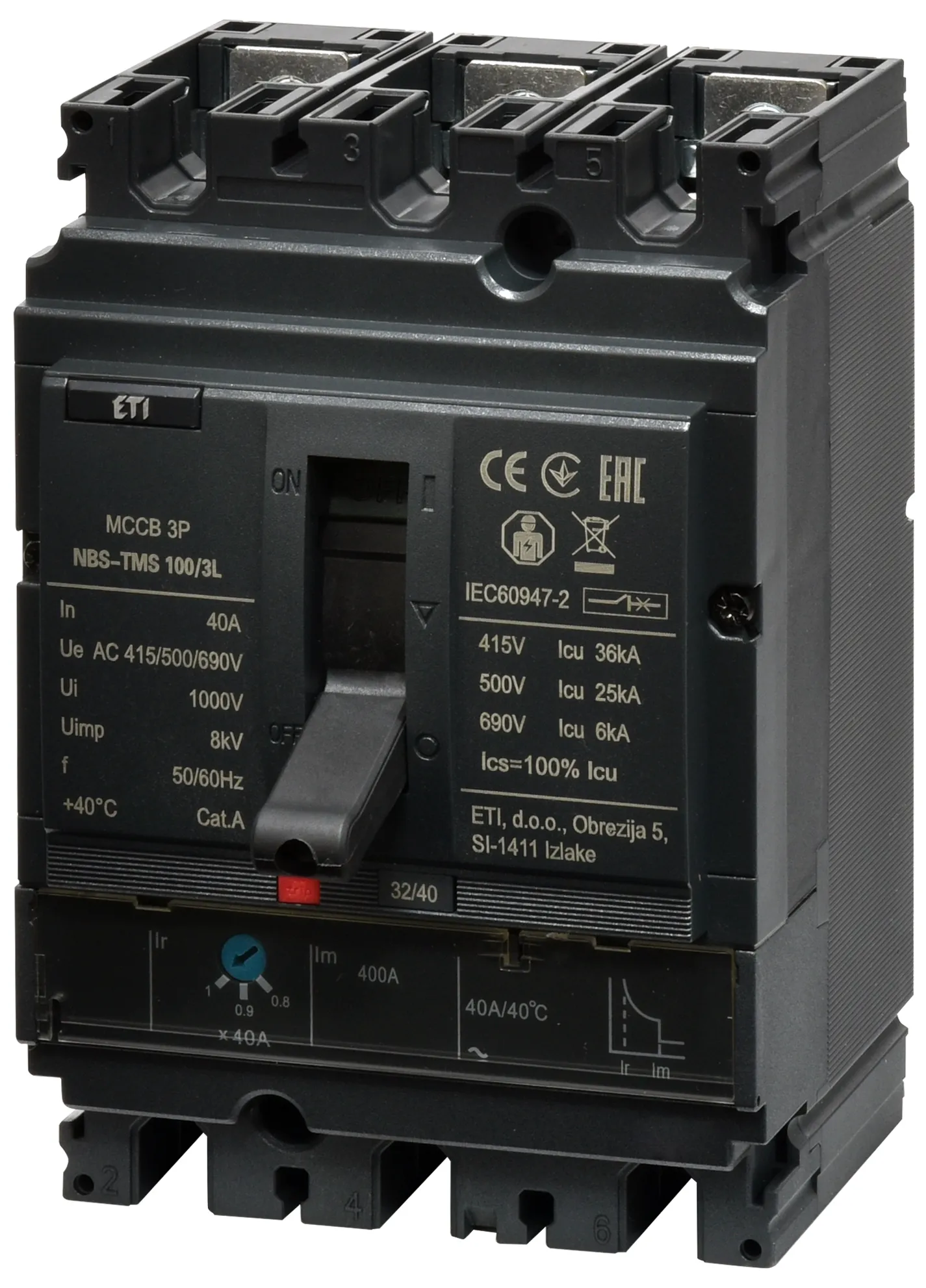 Öntöttházas megszakító NBS-TMS 100/3L  40A 3P 004673003