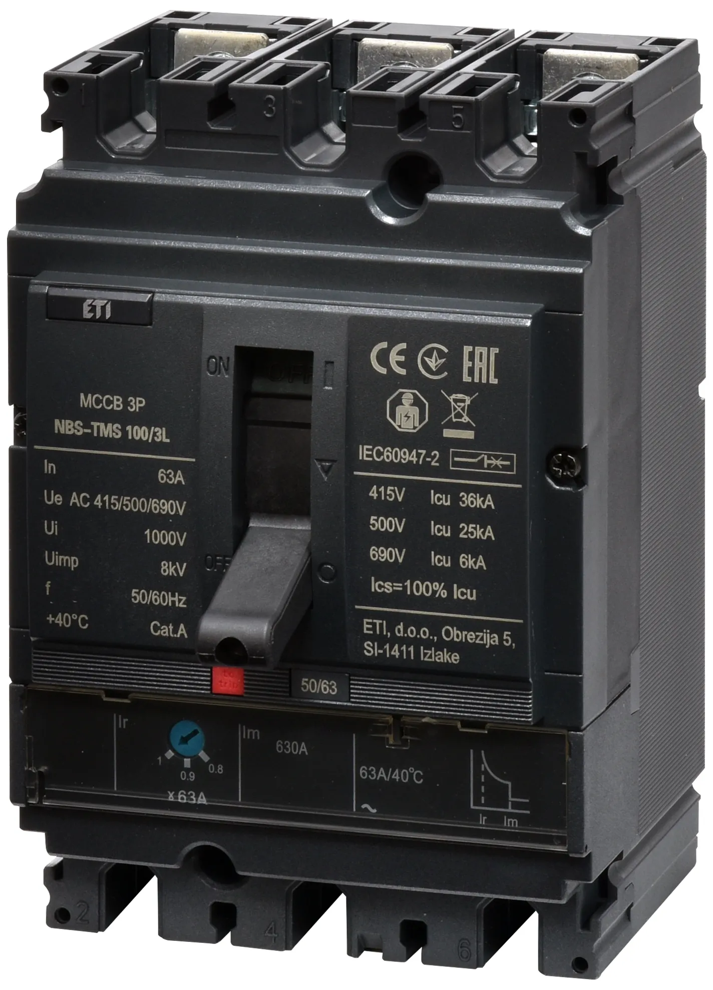 Öntöttházas megszakító NBS-TMS 100/3L  63A 3P 004673005