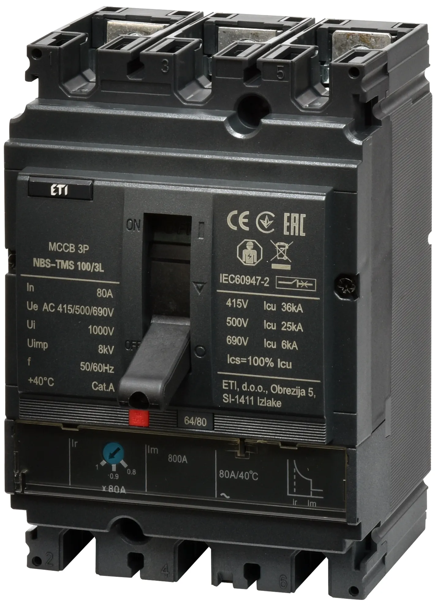 Öntöttházas megszakító NBS-TMS 100/3L  80A 3P 004673006