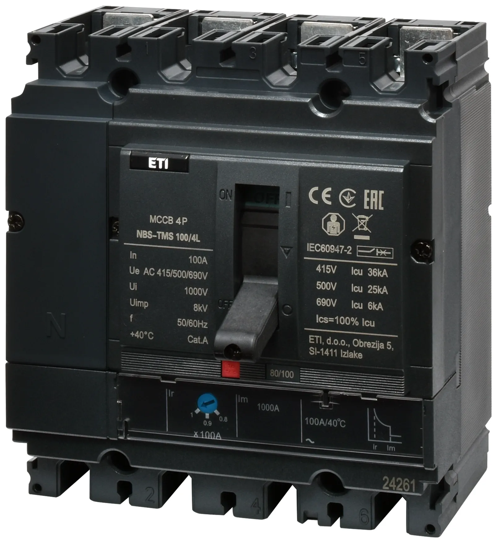 Öntöttházas megszakító NBS-TMS 100/4L 100A 4P 004673017